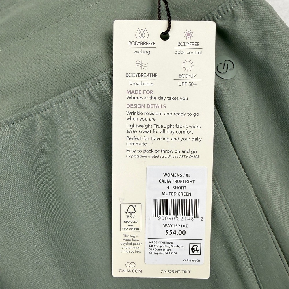 CALIA Effortless TrueLight 4" Shorts Womens XL Muted Green Activewear - Picture 7 of 9